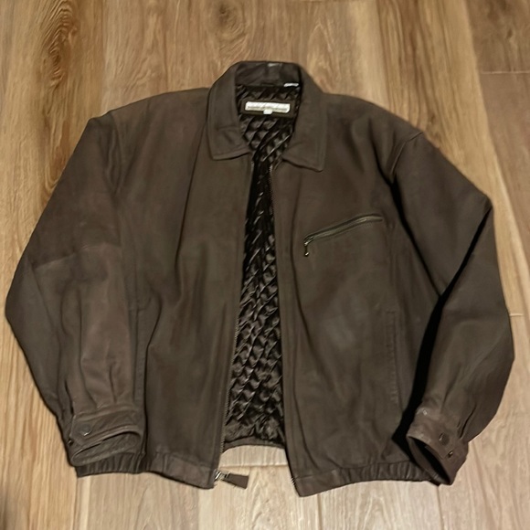 Perry Ellis brown leather coat. Size L - Picture 1 of 4